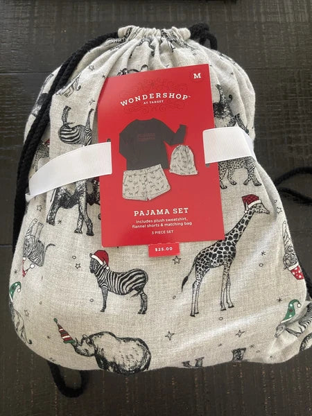 Wondershop Women's Pajama set w bag "Feeling Festive" Safari animals Christmas M
