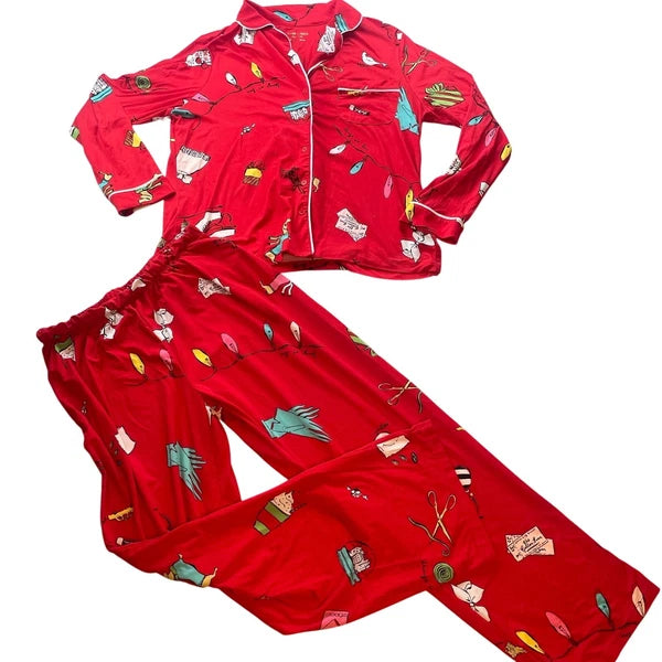 Kate Spade Red Holiday Christmas Novelty Print Pajamas Set Size Medium M