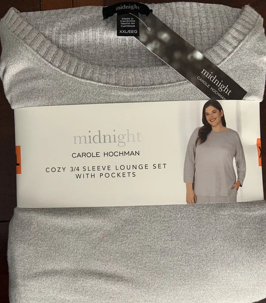 Carole Hochman Ladies' Pajama Lounge Gray 2-Piece Ribbed Top Pant XXL NEW