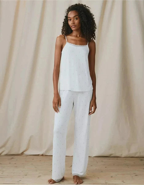 The White Company Diamond-Dot Jersey Pyjama Set-Ivory Size L