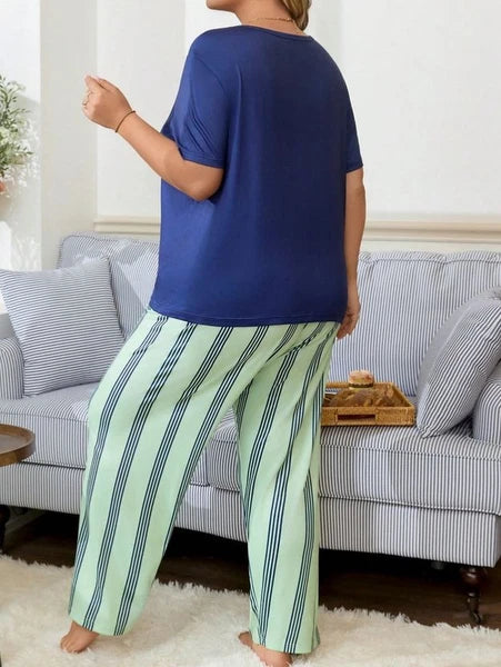 PYJAMA PLUS 18 20 22 24 26 28 MULTICOLOUR STRIPED STRETCH LOUNGEWEAR COMFORT
