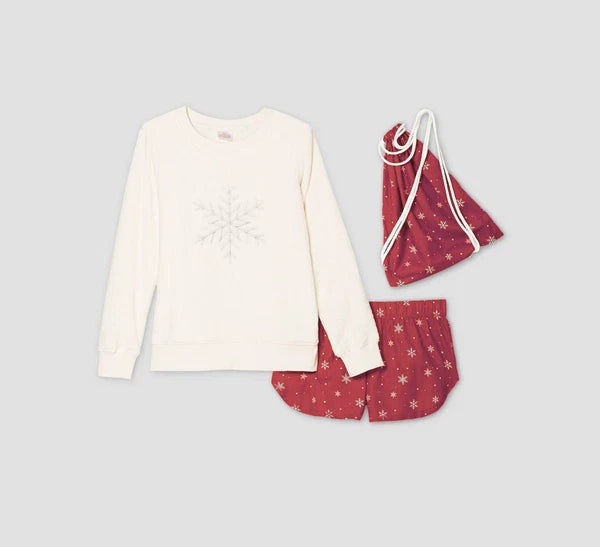 Women's Snowflake 3pc Backpack and Pajama Set - Wondershop - Cream/Red - S -S312