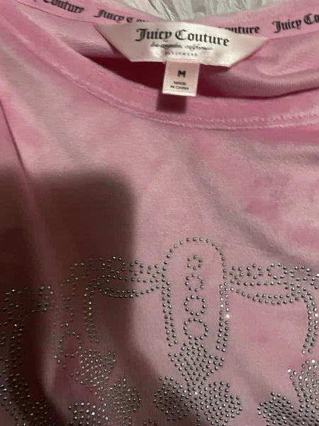 NWT Juicy Couture Crown Velour Sleepwear  Pajama Top & Shorts Set Size M Rose