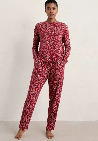 Seasalt Cornwall Setting Sun Jersey Pyjamas Smudged Carnation Jam/Red  8 - 18
