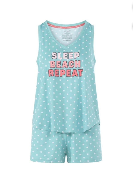 2-Piece JOYSPUN Women’s XL (16-18) SLEEP BEACH REPEAT Tank Top Shorts Pajamas