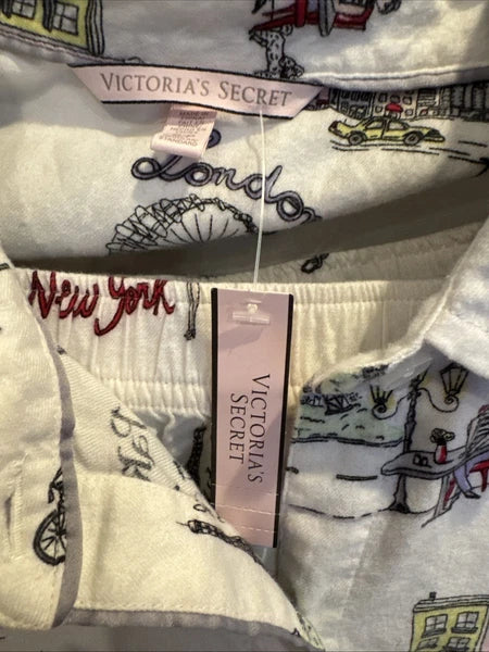 Victoria's Secret NY/London Print Long Sleeve Button Up Pajama Set Small NWT