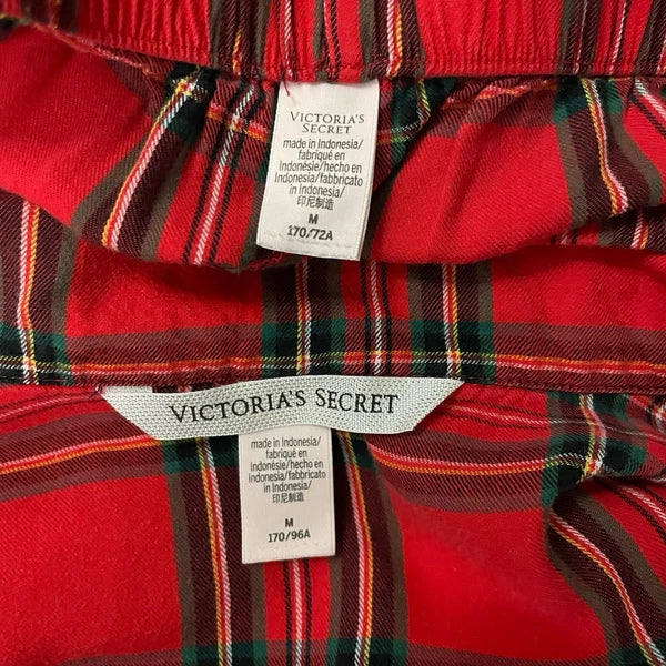Victorias Secret Pajama Set Size M Red Plaid Soft Cotton Flannel Sleep Lounge