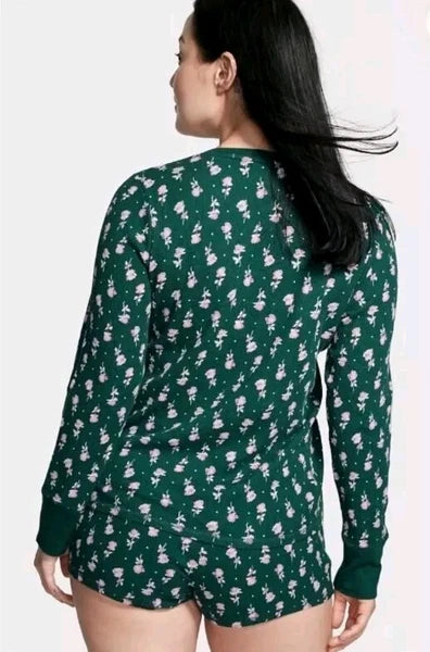 Victoria's Secret 2 PieceThermal Floral Shorts/ Henley  PJ Set (XXL)