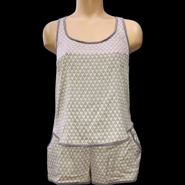 Victoria's Secret Cami Pajama Set Brown Geo Satin Modal Shorts Tank Top Sz S