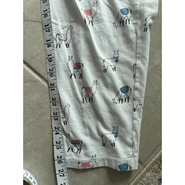 Cuddledown Pajama Set Womens Large White Pima Cotton Alpaca Print Comfort Lounge