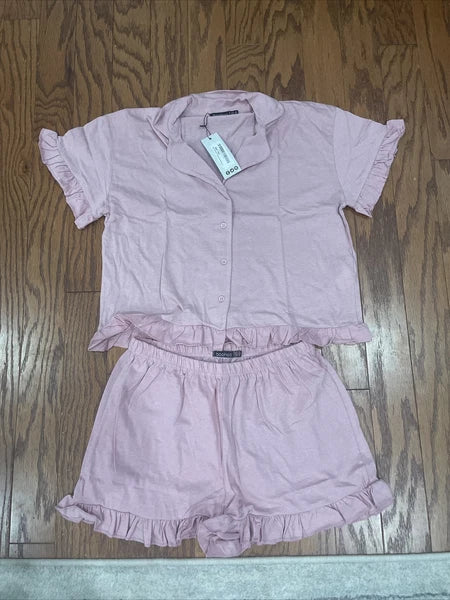 boohoo new with tags jersey ruffle button pajama set blush Size 8