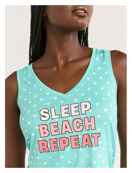 2-Piece JOYSPUN Women’s XL (16-18) SLEEP BEACH REPEAT Tank Top Shorts Pajamas