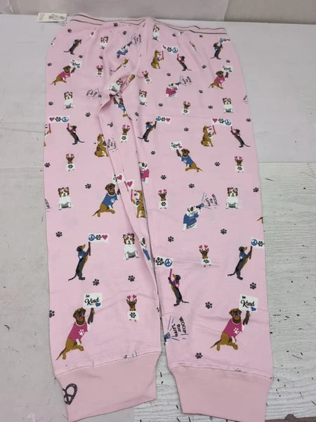 PJ Salvage Blush Woof For Love L/S Knit Pajama Set Sz XL AM30
