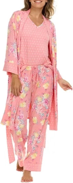 Flora Nikrooz Women's Super Soft 3pc Pajama Set Robe Tank Pant Pink Medium New