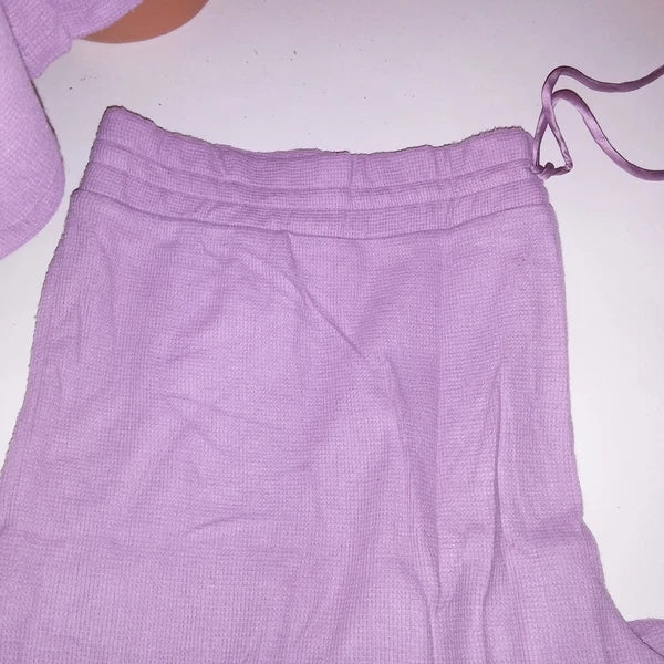 Victoria Secret Pajama Set XXL Top & Bottom Purple Glow Waffle Henley Jogger New