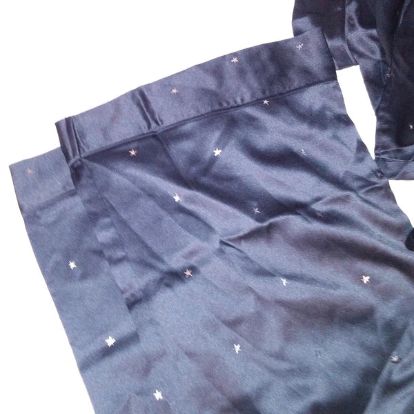 Victoria Secret Pajama Set Sleepwear XL Black Silver Stars Satin Long Sleeve New