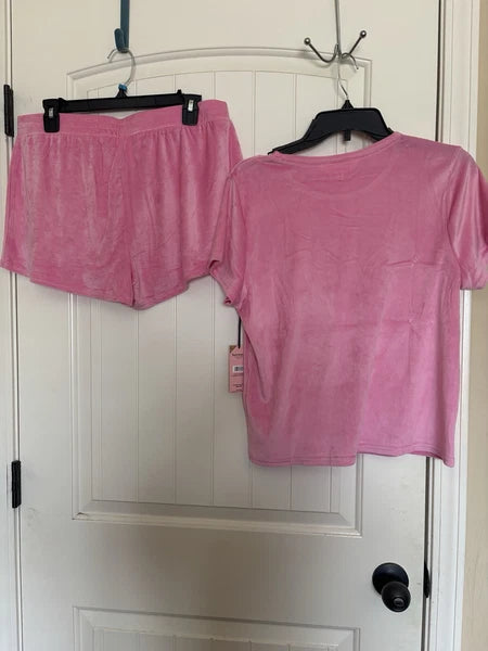 NWT Juicy Couture Crown Velour Sleepwear  Pajama Top & Shorts Set Size M Rose