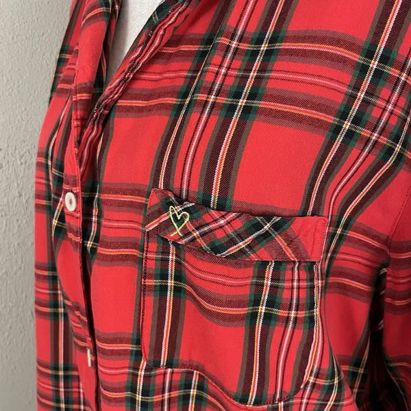 Victorias Secret Pajama Set Size M Red Plaid Soft Cotton Flannel Sleep Lounge