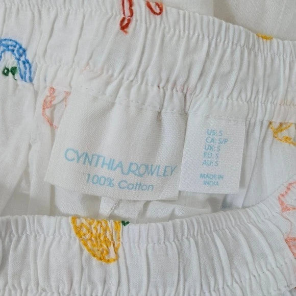 Cynthia Rowley Women's White Summer Embroidery Cotton Pajama Top Short Set S NEW
