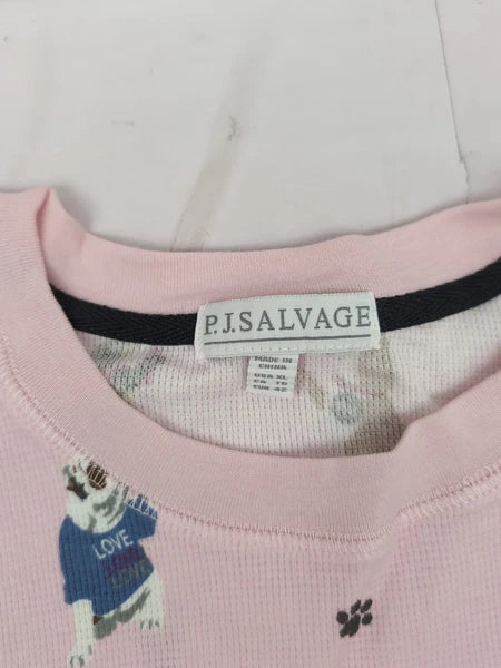 PJ Salvage Blush Woof For Love L/S Knit Pajama Set Sz XL AM30