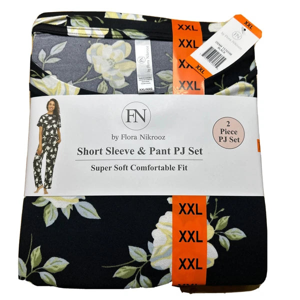 Flora Nikrooz Women's 2 Piece Super Soft Short Sleeve Shirt and Pant PJ Set XXL