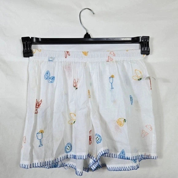 Cynthia Rowley Women's White Summer Embroidery Cotton Pajama Top Short Set S NEW