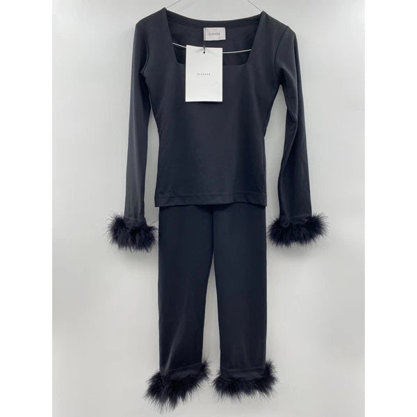 Sleeper Women’s Weekend Chic 2-piece Lounge Set Pajamas Feather Black sz XS NWT
