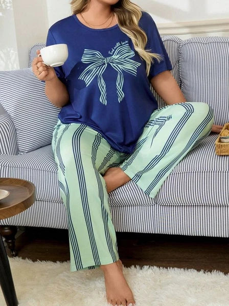 PYJAMA PLUS 18 20 22 24 26 28 MULTICOLOUR STRIPED STRETCH LOUNGEWEAR COMFORT