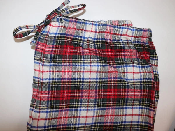 RALPH LAUREN Size M Women's Pajama Ivory Plaid BRUSHED TWILL Pant Set NEW