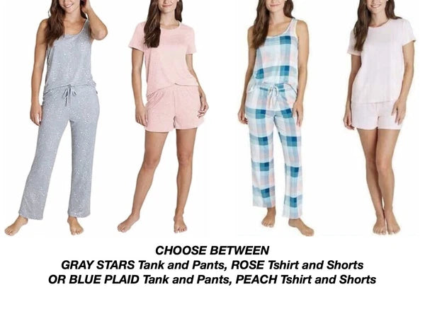 Eddie Bauer Women's 4-Piece  Pajama Set Tank, Tshirt, Shorts & Pants SMALL