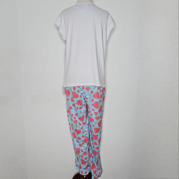 NWT Peanuts Women's White/Blue 2 Piece Set-Pajamas/Pants Size S(4/6)