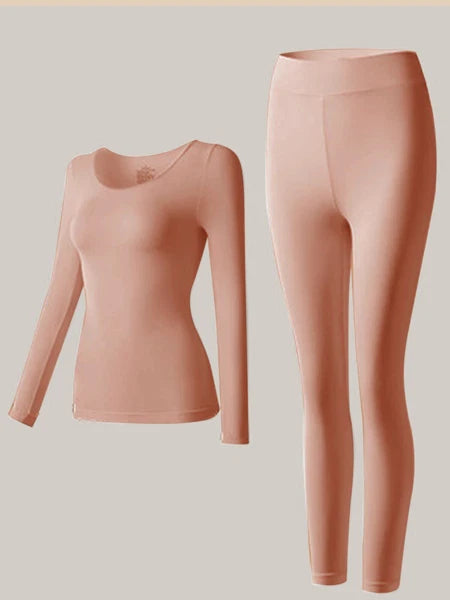 Women Ultra Thin High Elasticity Thermal Long Johns Underwear Top&Bottom 2PC Set