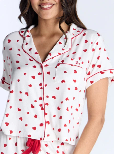 Boux Avenue Pyjama Set Women's Soft Heart Print Modal Top and Shorts Nightwear