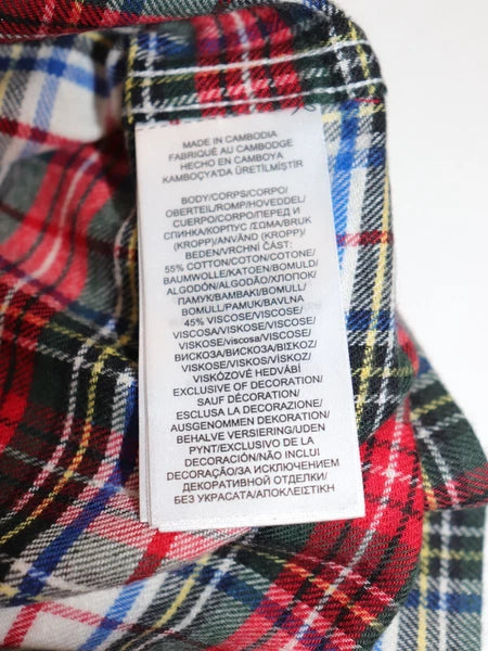 RALPH LAUREN Size M Women's Pajama Ivory Plaid BRUSHED TWILL Pant Set NEW