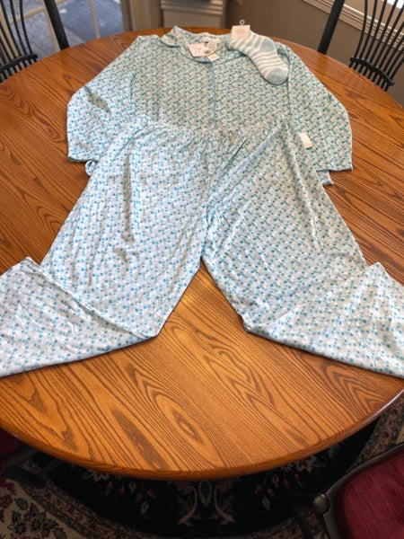 KAREN NEUBURGER 2-PIECEPJ SET 3X(PLUS SIZE) MINKY MULTI DOT + SOCKS 150060 BLUE