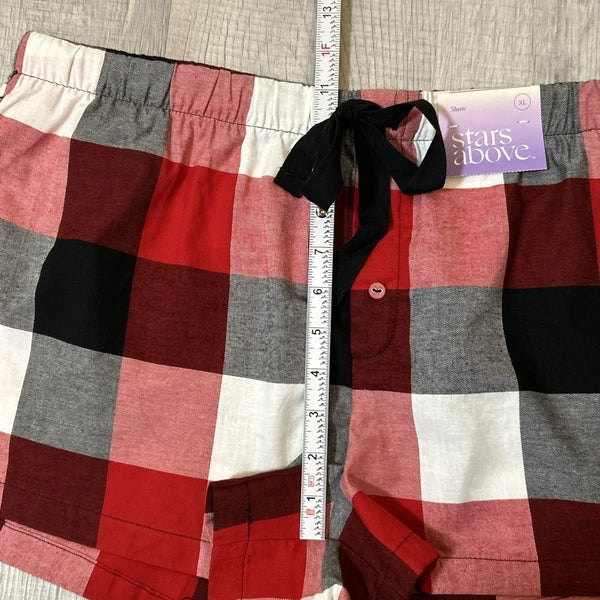 NWT Stars Above Women’s Plaid Flannel Pajama Lounge Shorts Size XL Red Multi