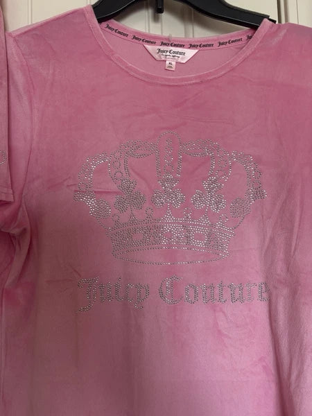 NWT Juicy Couture Crown Velour Sleepwear  Pajama Top & Shorts Set Size M Rose