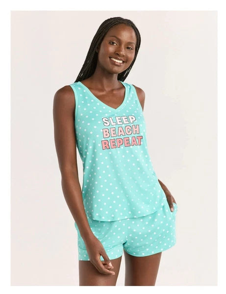 2-Piece JOYSPUN Women’s XL (16-18) SLEEP BEACH REPEAT Tank Top Shorts Pajamas