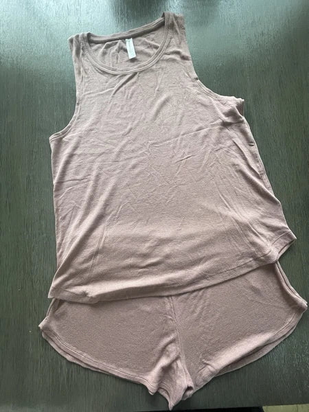 Athleta Well Rested Ribbed Sleep Soft Pink Shorts Tank NWOT Pajama Set Medium