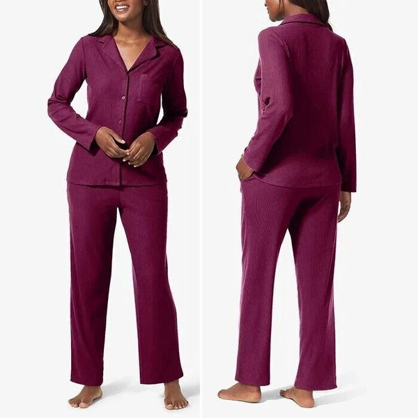 Tommy John Women's Brushed Rib Long Sleeve Pajama Set Medium Port Royale