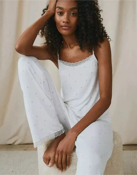 The White Company Diamond-Dot Jersey Pyjama Set-Ivory Size L