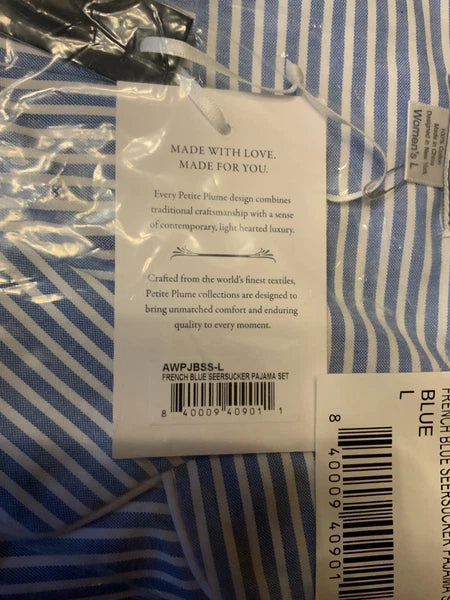 Petite Plum Women's Twill Pajama Set, Style# AWPJBSS-L, Size L, French Blue