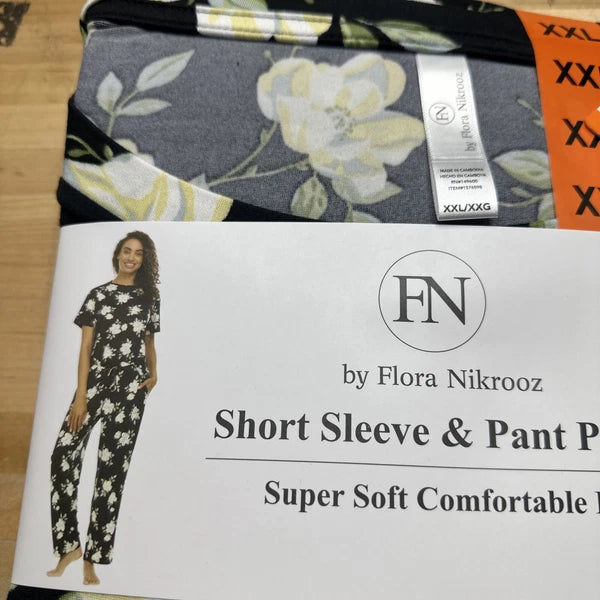 Flora Nikrooz Women's 2 Piece Super Soft Short Sleeve Shirt and Pant PJ Set XXL