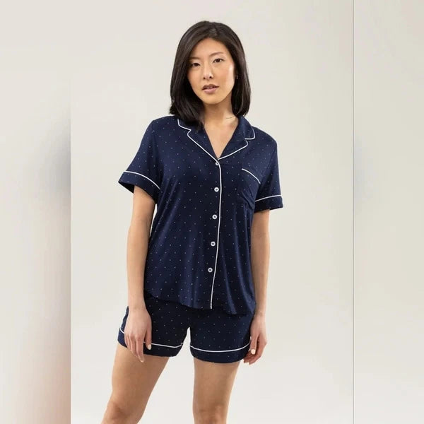Cozy Earth Blue White Polka Dot Short Sleeve Bamboo Pajama Set Size 2XL-3XL