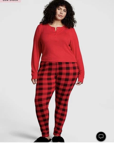 Victoria’s Secret Thermal Long Sleep Pajama Shirt & Leggings XXL Red & Black NWT