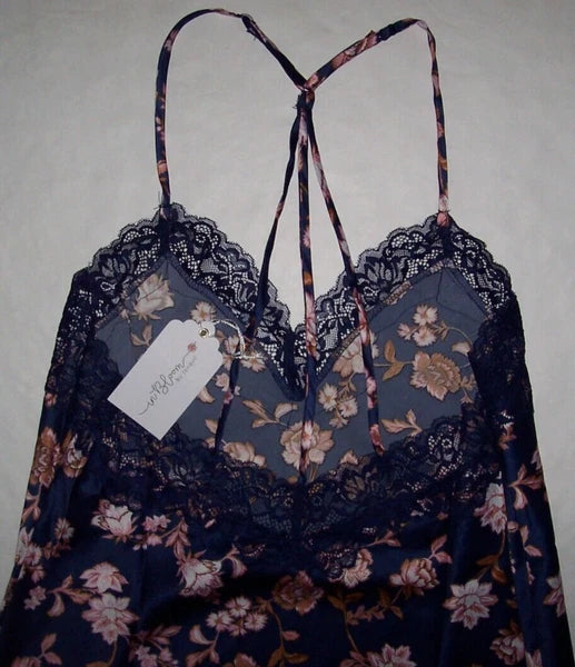 NWT In Bloom by Jonquil NAVY/TAUPE/PINK FLORAL SATIN Pajama Shorts Set XL Lace