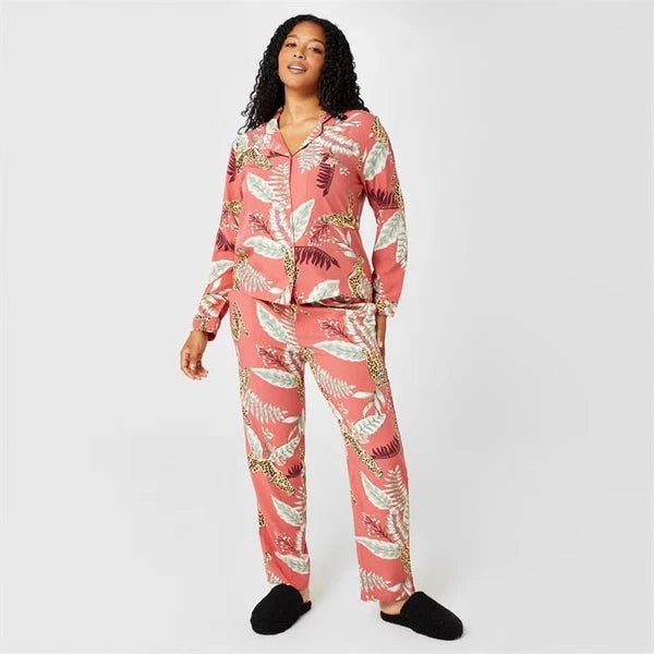 RRP£62.99 Biba Printed Lux Pyjama Set Women Size UK Medium 12-14 Jungle Cat Gift