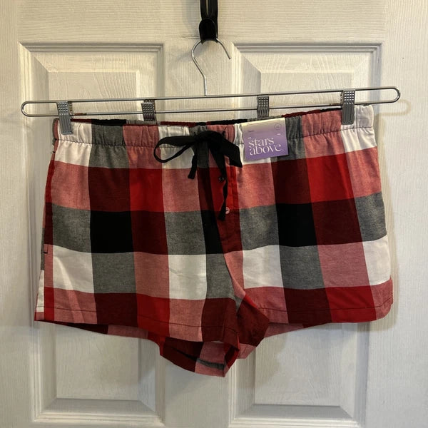 NWT Stars Above Women’s Plaid Flannel Pajama Lounge Shorts Size XL Red Multi
