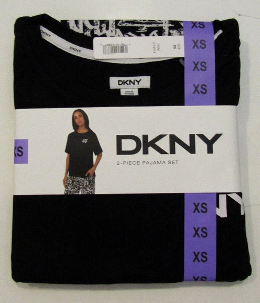 DKNY Black 2 Piece Pajama Set Shirt Capris Size XS X-Small NWT Womens